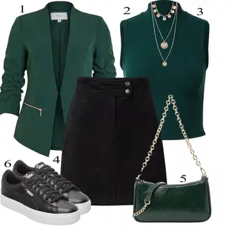 Black Outfits Off-Shoulder mit Zelena/Temno zelena Torba za čez ramo/Billfold/Mini torbica/Baguette torba "Obleka za prosti čas"