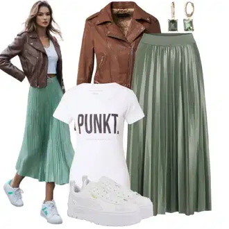 Outfit s Hnědá/Oranžová/Tmavě hnědá Kožené Bund Bunda z Umělé Kůže/Kožené Bund/Kožená vintage bunda/Motorkářská bunda/Motorkářské Bund Oakwood "Stylový každodenní outfit"