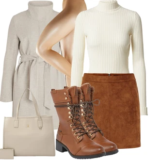 Oblečení se sukní Egirl s Krémová/Bílá/Khaki/Béžová Rolák/Svetr s límečkem Edited "Zimní outfit pro volný čas"Look: Rad, Emo, Egirl, Layered, Námořní, Romantický, Bezešvé