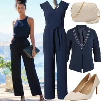 Outfit sa Plava/Tamnoplava Svečani kombinezon/Elegantni kombinezon/Ljetni kombinezon/Vjenčanje kombinezon/Kombinezon širokih nogavica About You "Lagana odjeća"
