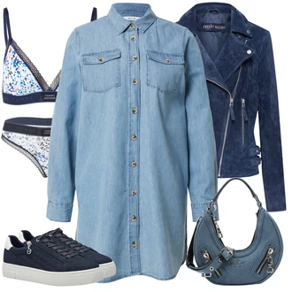 Denim/Traper Outfit sa Svjetloplava Bluza i Tunika Tunika/Bluza Veći Broj About You "Zimski outfit"