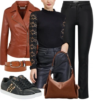 Streetwear Outfit s Černá/Zlatý Teniska Tenisky s Bočním Zipem/Teniska teddy/Teniska se Třpytkami/Úzká Teniska/Kožené Tenisky/Nízká Teniska Guess "Módní outfit pro volný čas"Look: Ležérní, Šik, Lak, Lev, Metal, Sportovní, Streetwear, Trendový, Unisex