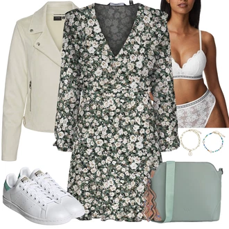 Outfit s Zelená/Hnědá/Tmavě zelená Šifonové Šaty/Zavinovací Šaty/Halenkové Šaty/Šaty s dlouhým rukávem/Šaty S Potiskem/Šaty na Podzim VERO MODA "Módní zimní outfit"