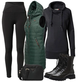 Outfit s Černá/Tmavě šedá/Bílá Legíny do Posilovny/Legíny s Podšívkou/Cyklistická Kalhoty/Tregíny/Pletený Legín/Teplé Legíny/Legíny s Vysokým Pasem/Sportovní Legína/Legíny s Rozparkem/Push up Legíny/Legíny na Jógu/Formovaná Legína About You "Módní zimní outfit"