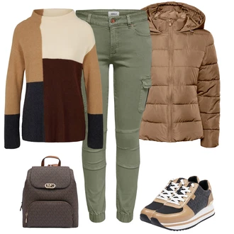 Mini Outfit s Béžová/Hnědá/Khaki VERO MODA "Módní zimní outfit"