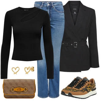 Outfit s Oranžová/Béžová/Hnědá/Žlutá Teniska s dírkovaným vzorem/Teniska na platformě/Kožené Tenisky/Nízká Teniska/Teniska teddy Guess "Módní zimní outfit"