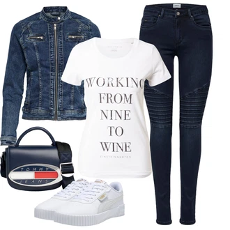 Outfit s Tmavě modrá/Světle modrá/Modrá Džínové Bund/Krátké Džínové Bundičky Only "Módní zimní outfit"