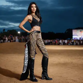 Outfiti Za Zabave Lahke mit Črna/Zlati/Bež Bogato okrašena ogrlica/Fine verižica/Ogrlica/Obesek Giorre "Najboljši festivalni videz z zebra legicami"