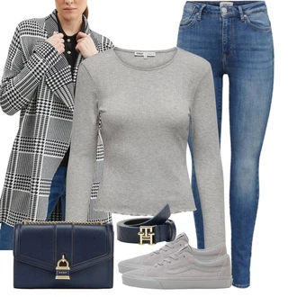 Outfit s Tmavě modrá/Modrá Taška Přes Rameno/Brašna/Sportovní Taška Přes Rameno/Malá Taška/Dopisová peněženka/Ledvinka DKNY "Nonšalantní look pro volný čas"