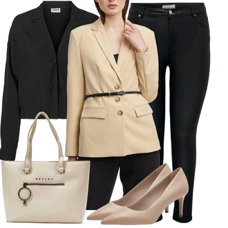 Outfit s Šedá/Béžová/Bílá/Hnědá/Khaki Taška Přes Rameno/Taška Na Rameno/Taška/Shopper taška/Kancelářská Taška Replay "Oblečení do kanceláře"