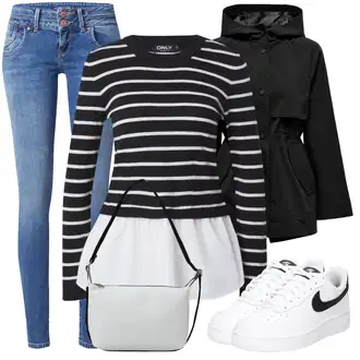 Kombinacije za zimu Prugasto sa Bijela/Tamnoplava/Smeđa/Crna Majica i top/Prugasti Džemper/Džemper za dojenje/2u1 Džemper Only "Zimski outfit"