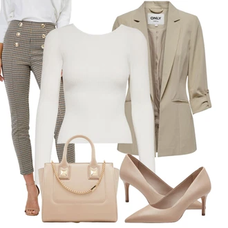 Outfit s Béžová/Hnědá Lodička s vysokým nártem/Lodička na Vysokém Podpatku/Business Bota/Vintage Lodička/Lodička Nízký Podpatek/Kožená bota/Bota Na Podpatku/Pohodlná lodička Tamaris "Outfit na konference"