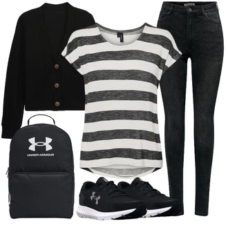 Outfit sa Crna/Crvena Rupičasta tenisica/Tenisica Za Hodanje/Niska Tenisica/Tanka tenisica/Ljetna tenisica/Udobna Cipela Under Armour, Bijela/Crna Under Armour "Outfit za proljeće"