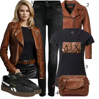 outfit mit Črna/Temno siva/Siva Usnjena Jakna/Motoristične Kavbojke/Kavbojke Visokega Pasu/Kavbojke z Razporkom/Push up Kavbojke/Ozke Kavbojke/Usnjene Čevlje/Termodžinsi/Zimska jakna Only "Obleka za prosti čas"