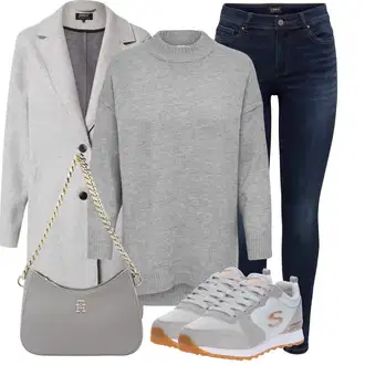 Outfit s Šedá/Světle šedá Kabát s Úzkým Střihem/Kašmírový Kabát/Pletený Kabát/Midi Kabát/Zimní Kabát Vlněný kabát/Blazerový Kabát/Vlněný Fleecový Kabát/Lehký Kabát/Pletený Fleecový Kabát Only "Každodenní vzhled"