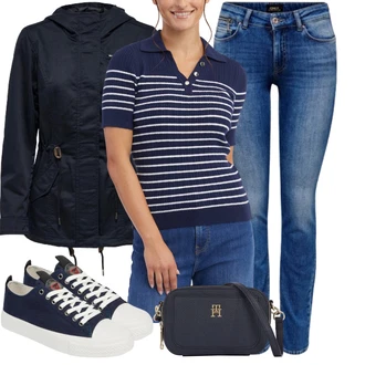 Outfit s Tmavě modrá Parka/Cargo bunda/Parka Přechodová Bund/Vosková Bunda/Letní Bund/Jarní bunda/Bunda s Kapucí/Vojenské Bund/Dvojitá bunda/Podzimní bunda Only "Outfity na každý den"
