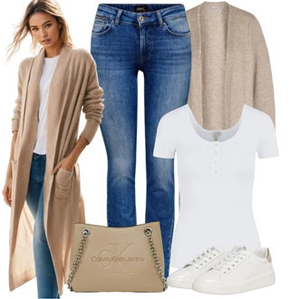 Outfit s Béžová/Hnědá/Khaki Taška Přes Rameno/Malá Taška/Dopisová peněženka/Sportovní Taška Přes Rameno/Taška Calvin Klein Jeans "Outfity na každý den"
