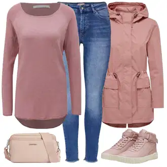 Outfity z džínu Rovná noha s Růžová/Fialová Podzimní bunda/Zimní Bund/Zimní Parka/Jarní bunda/Dvojitá bunda/Bunda 2v1/Udržitelná bunda/Parka Přechodová Bund/Neobvyklá bunda Only "Outfity na zimu"
