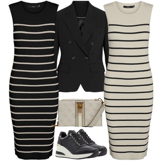 Outfity na zimu Pruhovaný s Hnědá/Béžová/Bílá VERO MODA, Černá/Bílá VERO MODA "Outfity na zimu"