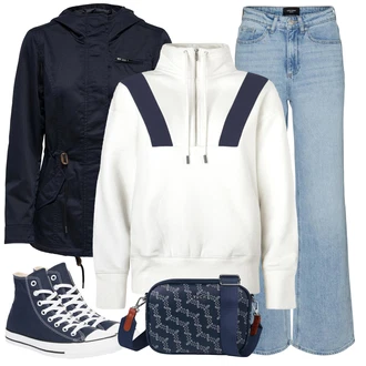 Chuck Taylor All Star Outfit s Tmavě modrá/Modrá Tenisky s Bočním Zipem/Úzká teniska/Plátěná teniska Converse "Outfity na zimu"