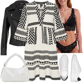 Outfit s Bílá/Žlutá/Černá/Béžová/Hnědá Tunikové šaty/Halenkové Šaty/Šaty S Kosticí VERO MODA "Outfity na zimu"