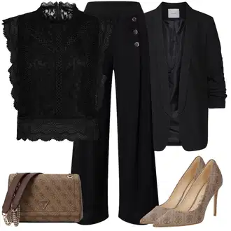 Outfit sa Crna/Žuta/Tamnoplava Palazzo Hlača/Hlače od muslina/Široka Hlača/Hlače Visokog Struka/Culotte Hlačice/Hlače s Prorezom/Marlene Hlača/Lanene Hlače/Tradicionalna Hlača Edited "Proljetni outfit"