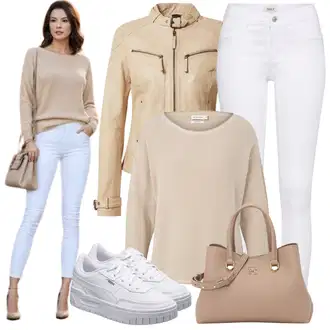 Moderní Outfit s Bílá/Hnědá/Černá Džín s Širokou Nohavicí/Dámské Džíny s Délkou 7/8/Zvonové Džíny/Zkrácené Džíny/Formální Košile/Džíny Culottes/Plisované Džíny Only "Praktický vzhled"Look: Styl, Cool, Francouzské, Italský, Námořní, Moderní, Mom, Krásný, Španělské, Western, Old Money, 70tá léta