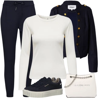 Outfit sa Tamnoplava/Plava/Bež/Svjetloplava Tenisica s platformom/Niska Tenisica/Tanka Tenisica Tamaris "Zimski outfit"