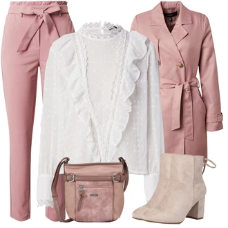 Djeveruša Outfit sa Pink/Ljubičasta Hlače Štofaste hlača/Hlače s Prorezom/Hlače Visokog Struka/Paperbag Hlača/Ležerna Hlača/Hlače od muslina VERO MODA "Zimski outfit"