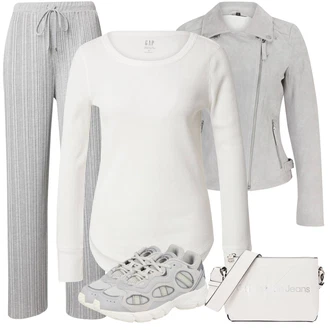 Outfit sa Siva/Svjetlosiva Relax hlače/Hlače od muslina/Hlača za Plažu/Salonska Hlača/Lanene Hlače/Pidžama Hlača About You "Zimski outfit"