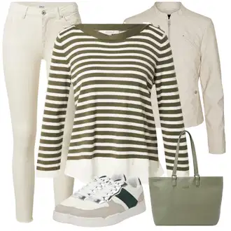 Kombinacije za zimu Prugasto sa Tamnozelena/Kaki/Zeleno Majica I Top Veći Broj/Bluza Veći Broj/Majica i top/Tunika ESPRIT "Zimski outfit"