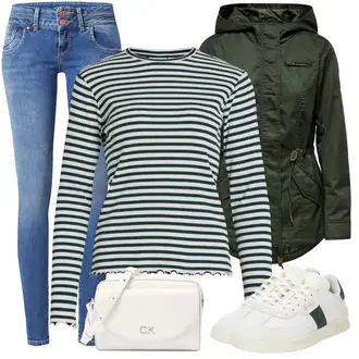 Kombinacije za zimu Prugasto sa Zeleno/Tamnozelena Bluza Veći Broj/Majica I Top Veći Broj/Pletivo Veći Broj Vila "Zimski outfit"