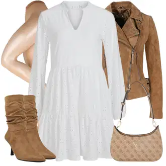 Outfit sa Siva/Krem/Bijela Haljina za Krizmu/Pamučna Haljina/Platnena Haljina Dugih Rukava/Haljina od muslina/Nicky Haljina/Dimljena Haljina/Haljina tunika Vila "Zimski outfit"