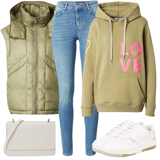 Kombinacije za zimu sa Zeleno/Tamnozelena/Kaki/Neon boje Dukserica s kapuljačom Zwillingsherz "Zimski outfit"