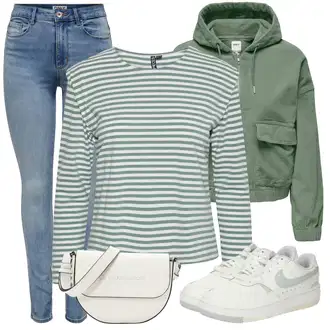Kombinacije za zimu Prugasto sa Svjetlozelena/Zeleno Majica S Prugama Pieces "Zimski outfit"