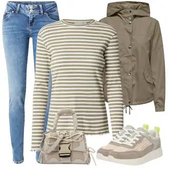Kombinacije za zimu Prugasto sa Kaki/Tamnozelena Majica I Top Veći Broj/Bluza Veći Broj/Pletivo Veći Broj/Majica i top Vila "Zimski outfit"