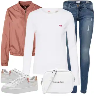 ľahký Outfit sa Bijela Zamotana Majica/Majica S Visokim Okovratnikom/Obični top/Majica s 3/4 rukavima/Majica i top/Košulja top/pletena košulja/Duga košulja/Skraćena Majica levi's ® "Zimski outfit"