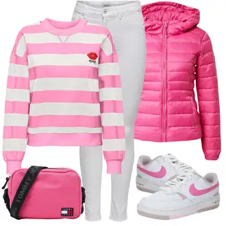Outfit sa Pink Kožna jakna/Džemper Za Žene/Sportska majica/Majica od flisa Only "Zimski outfit"
