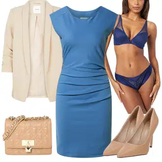 Outfit sa Plava/Svjetloplava/Tirkizna Haljina Ravnog Kroja/Uska Haljina/Haljina Bez Rukava/Platnena Haljina/Haljina za ured/Pamučna haljina Kaffe "Outfit za ured"