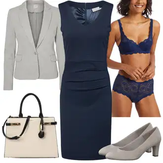 Outfit sa Tamnoplava Uska Haljina/Pamučna haljina/Pletena Haljina/Platnena Haljina/Haljina s Prednjim Patentnim Zatvaračem/Haljina Ravnog Kroja/Poslovna Haljina/Haljina za ured/Haljina Bez Rukava Kaffe "Outfit za ured"