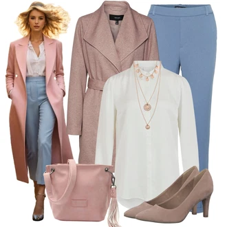 Outfit s Světle modrá/Šedá/Modrá 7/8 Kalhoty/Bengaline Kalhoty/Business Kalhoty/Pohodlná Kalhoty/Obleková Kalhoty/Mušelínové kalhoty/Kalhoty se Štěrbinou/Úzká Kalhoty/Navlékací Kalhoty/Rovná Kalhoty/Strečová Kalhoty VERO MODA "Vzhled casual"