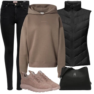 Outfit s ?erná Pe?ová Vest/Pro?itý Prslu?enství/Vest bez Rukáv?/Izola?ní Vest/Jezdecká Vest/Funk?ní Vest/Puffer Vest Only "Cool ka?dodenní outfit"