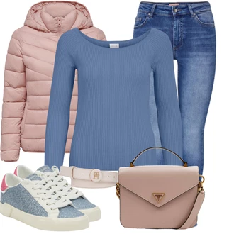 Outfit s Šedá/Světle modrá/Modrá/Růžová Bota Teniska teddy/Kožené tenisky/Úzká teniska/Nízká Teniska/Vintage teniska/Teniska se Třpytkami Guess "Perfektní na jaro"