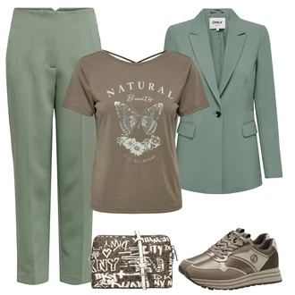 Outfit s Šedá/Tmavě zelená/Krémová/Hnědá/Tmavě hnědá Pánská taška/Shopper/Women's Cosmetic Bags/Dopisová peněženka DKNY "Perfektní na jaro"