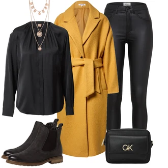 Outfit s Černá/Hnědá Carmen Blůza/Businessová Halenka/Plisovaná Halenka/Saténová Halenka/Halenka se Stojatým Límcem/Hedvábná Halenka Boss "Perfektní na zimu"