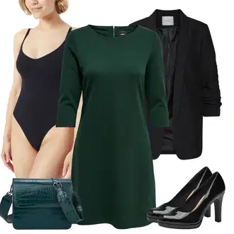 Outfity na zimu s Tmavě zelená Žerzejové Šaty/Tunikové šaty/Šaty s 3/4 Rukávem/Tričkové šaty/Pouzdrové Šaty S Dlouhým Rukávem/Šaty S Rovným Střihem/Pouzdrové Šaty Only "Perfektní na zimu"