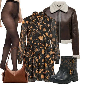 Pravá Kůže Outfit s Černá/Hnědá Kožená kotníková bota/Motorkářská bota/Kotníková Bota s Podšívkou/Plochá Kotníková Bota/Kožená bunda/Gumová Kotníková Bota/Klasická kozačka Guess "Perfektní na zimu"