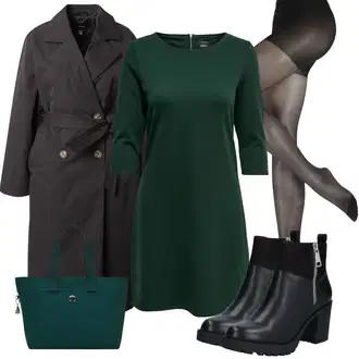 Outfity na zimu s Tmavě zelená Žerzejové Šaty/Tunikové šaty/Šaty s 3/4 Rukávem/Tričkové šaty/Pouzdrové Šaty S Dlouhým Rukávem/Šaty S Rovným Střihem/Pouzdrové Šaty Only "Perfektní na zimu"