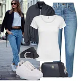 Outfiti S Hlačami Tipa 'mom Jeans Bela za dame image