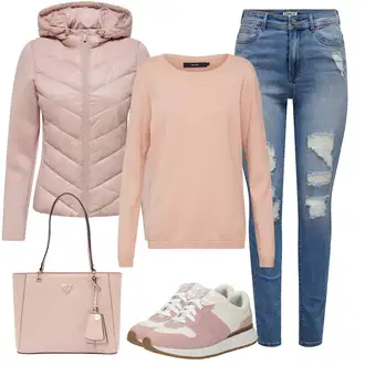 Kombinacije od trapera Zvonoliki kroj sa Pink Torbica/Poslovna Torba/Torba Za Preko Ramena/Shopper torba/Velika torba/Ured Za Torbu/Torba za rame Guess "Odjevni komplet za proljeće"